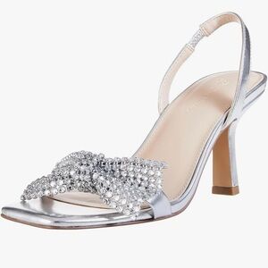 The Drop Women 8 Kate Slingback‎ Bow Heeled Sandal Elegant Silver Heels